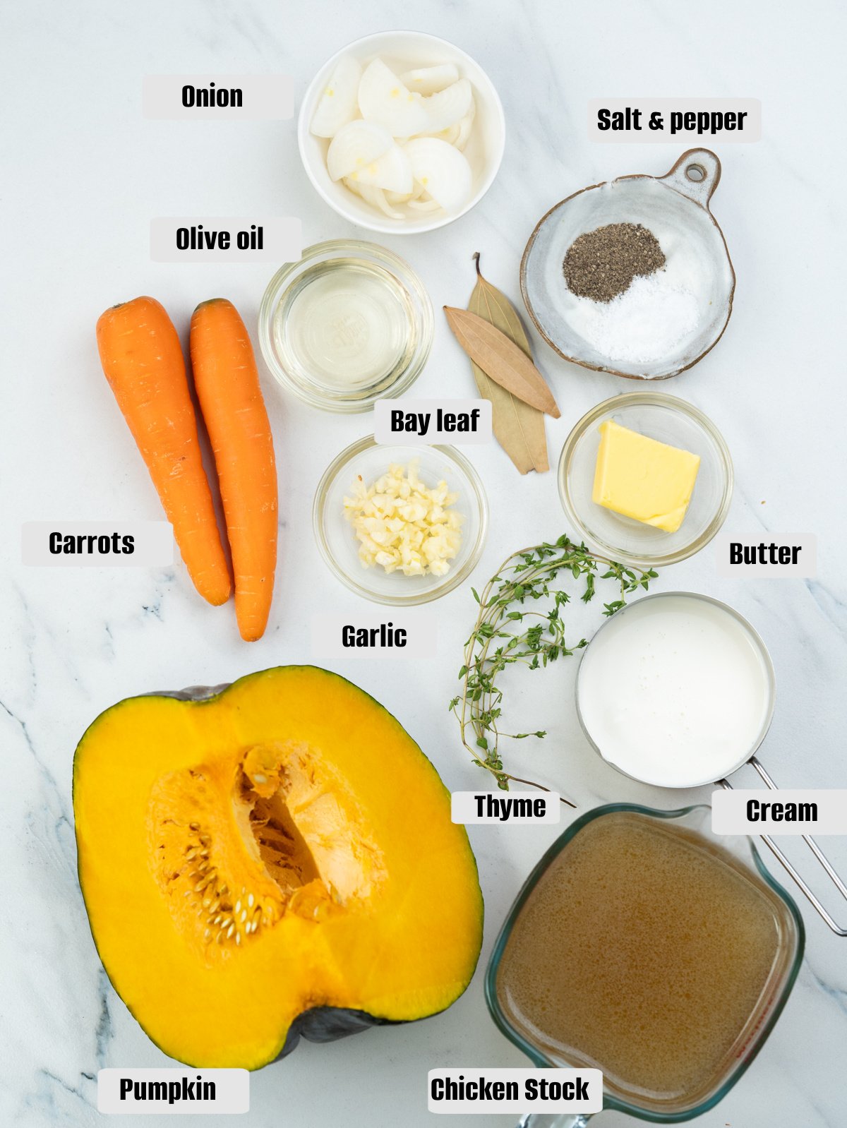 Ingredients for pumpkin soup.