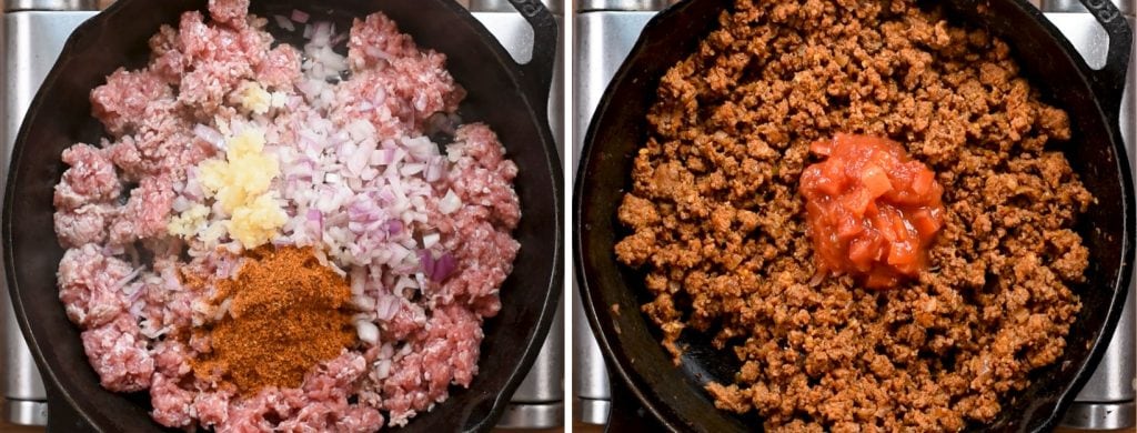 step 1 to make Keto ground beef skillet . brown meat 