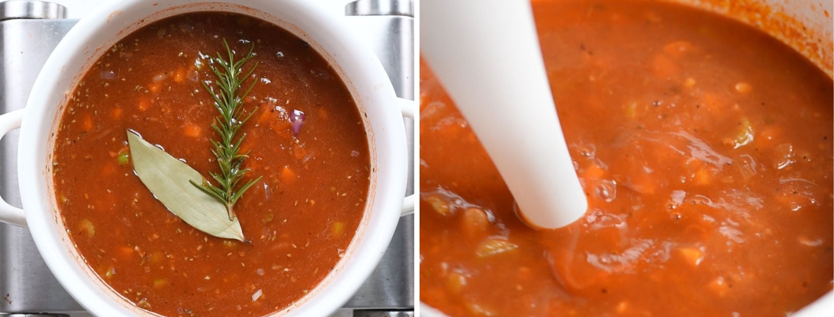 Second step for making this quick white bean soup is to add rest of the ingredients to the pot and bring to a boil. 