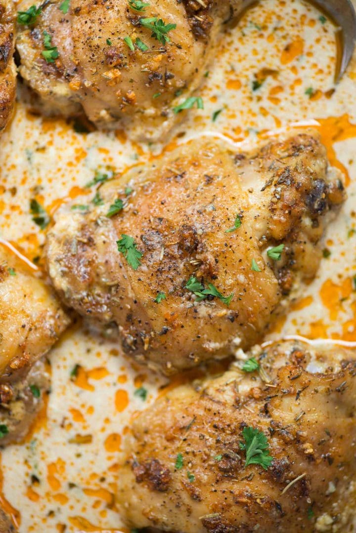 Oven Baked Creamy Chicken Thighs - The flavours of kitchen