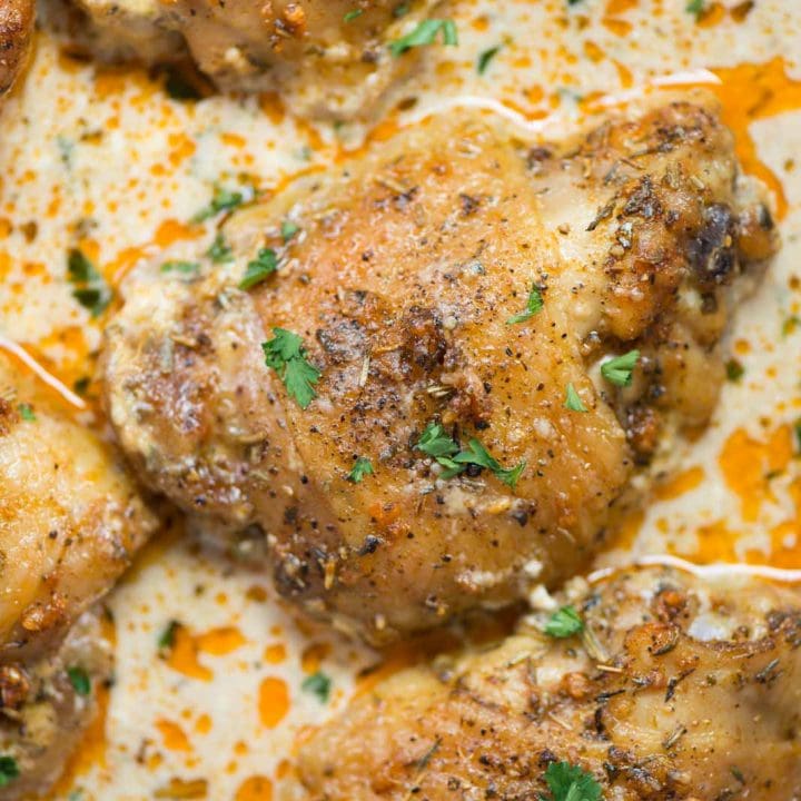 Oven Baked Creamy Chicken Thighs - The flavours of kitchen