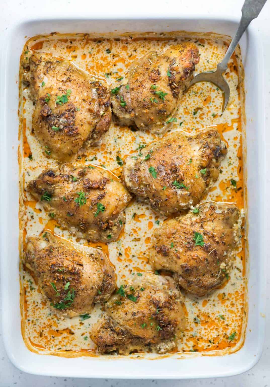 Oven Baked Creamy Chicken Thighs - The flavours of kitchen