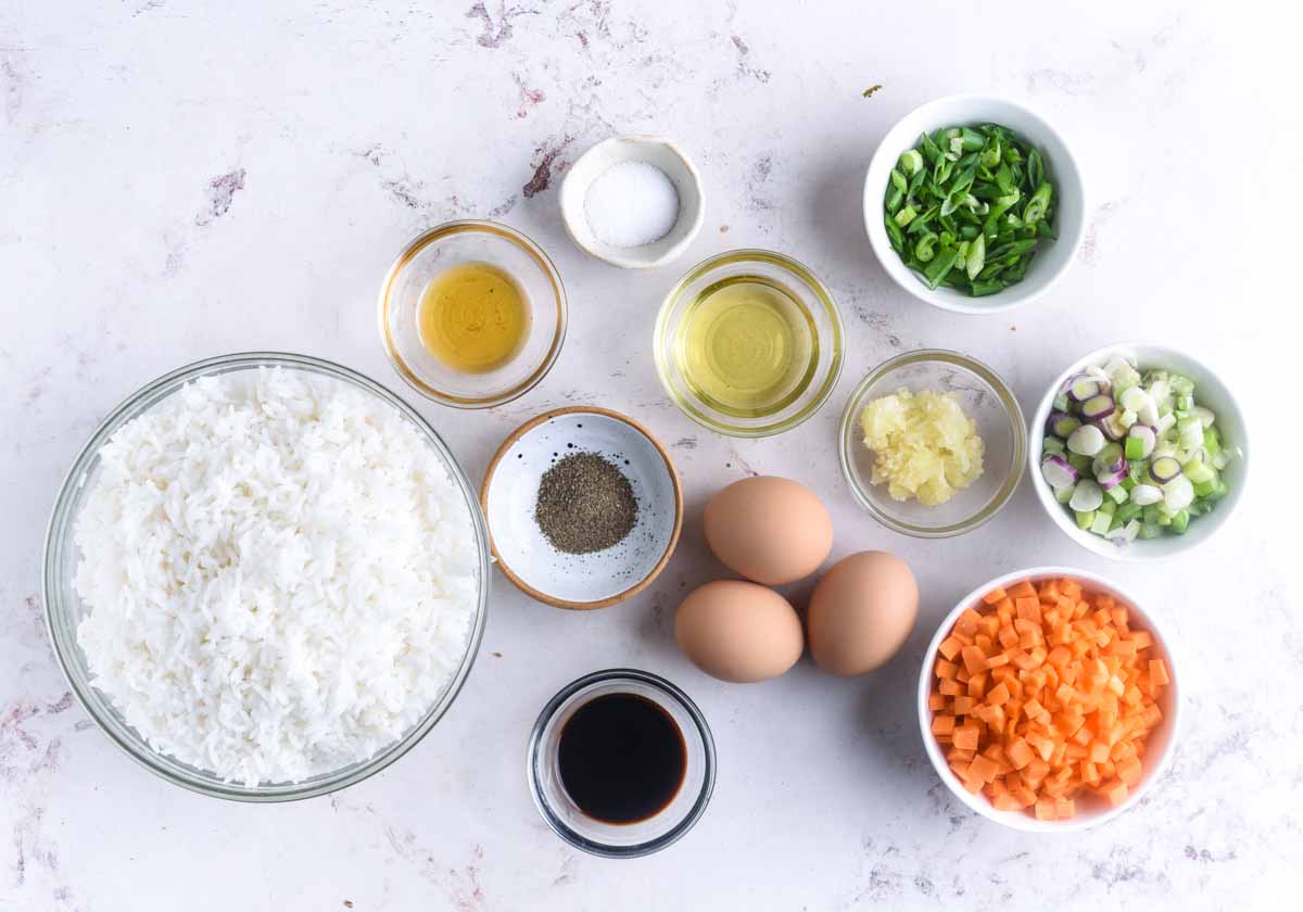 What you need to make restaurant style egg fried rice. 