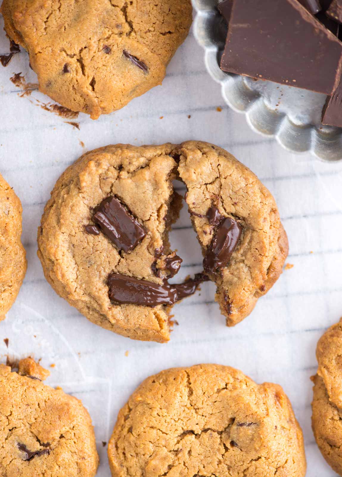 Flourless Peanut Butter with chocolate chunk are easy and quick to bake. 