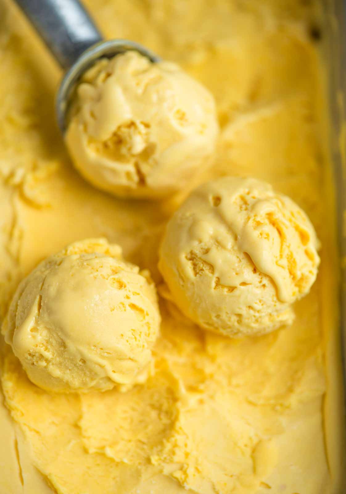 Mango Ice Cream is creamy and tastes better than a tub of store brought Ice cream. There is no artificial colour or flavour and you don't even need an Ice cream maker to make it. 

