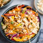 Ramen Noodle Salad with asian peanut butter salad dressing served in a bowl