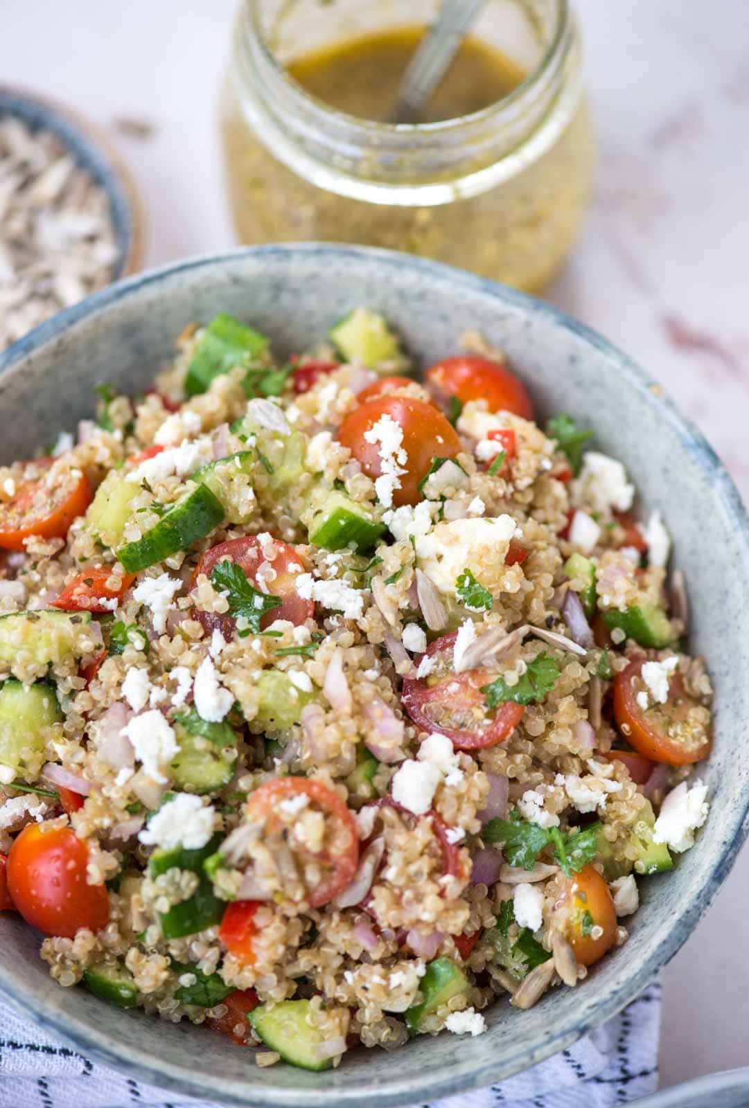 Bowl of flavourful and zesty quinoa salad ready to be served
