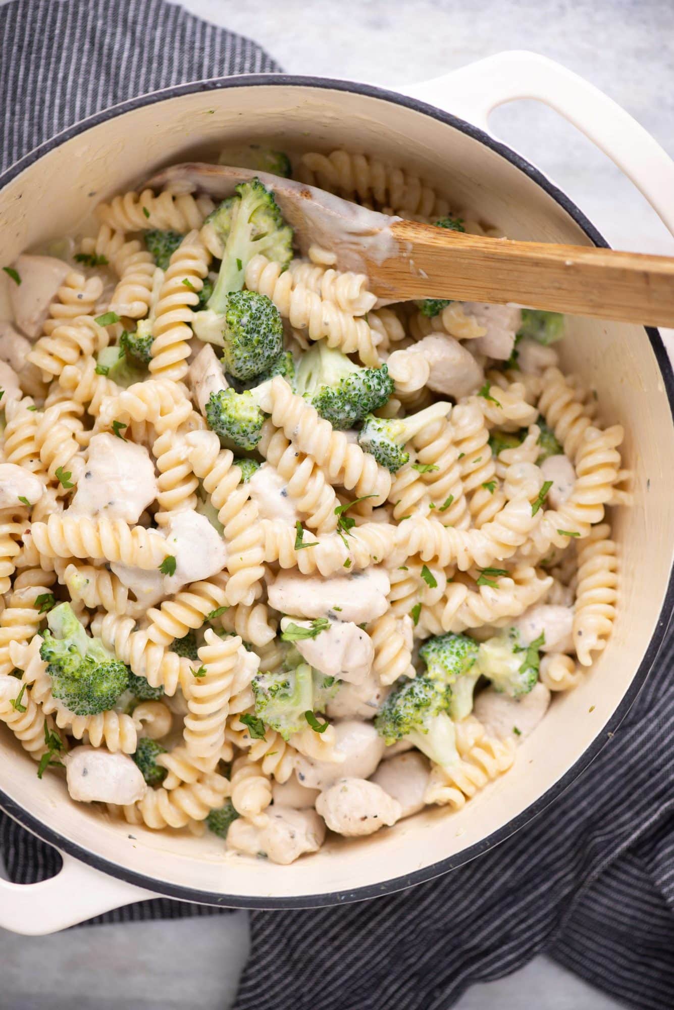 Creamy Chicken broccoli pasta is a comforting dinner recipe, that everyone loves in the family. The rich creamy garlic parmesan sauce is made with butter, flour, heavy cream and parmesan cheese. 