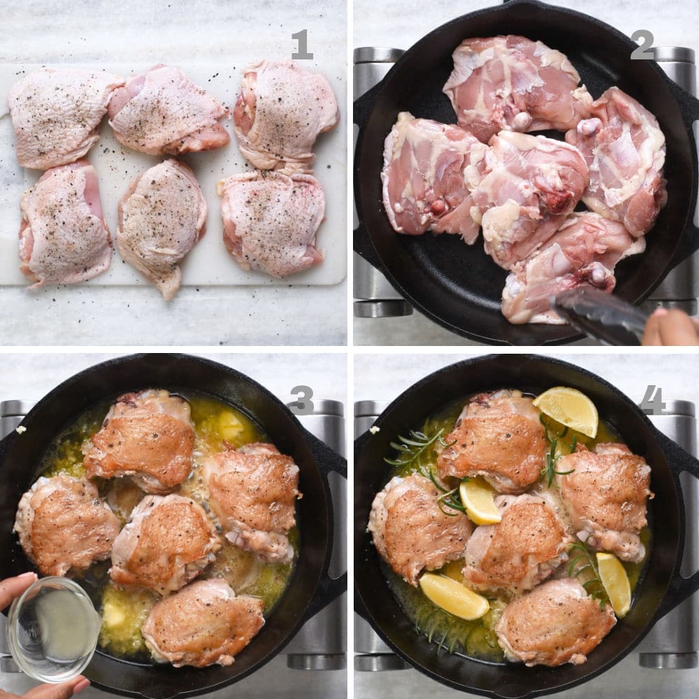 Steps to make sear the Lemon Chicken Thighs in skillet