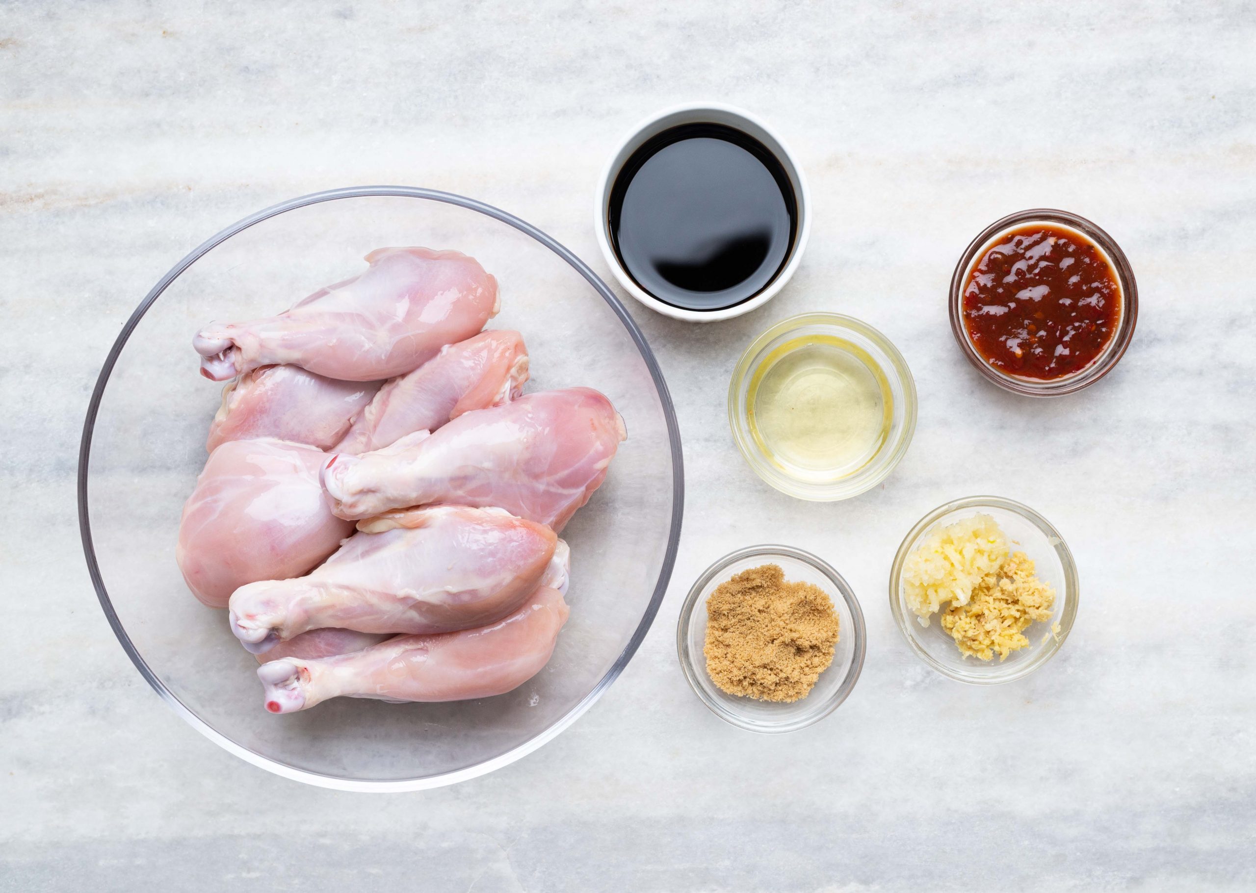 Picture of ingredients needed to make asian-inspired baked chicken drumstick.