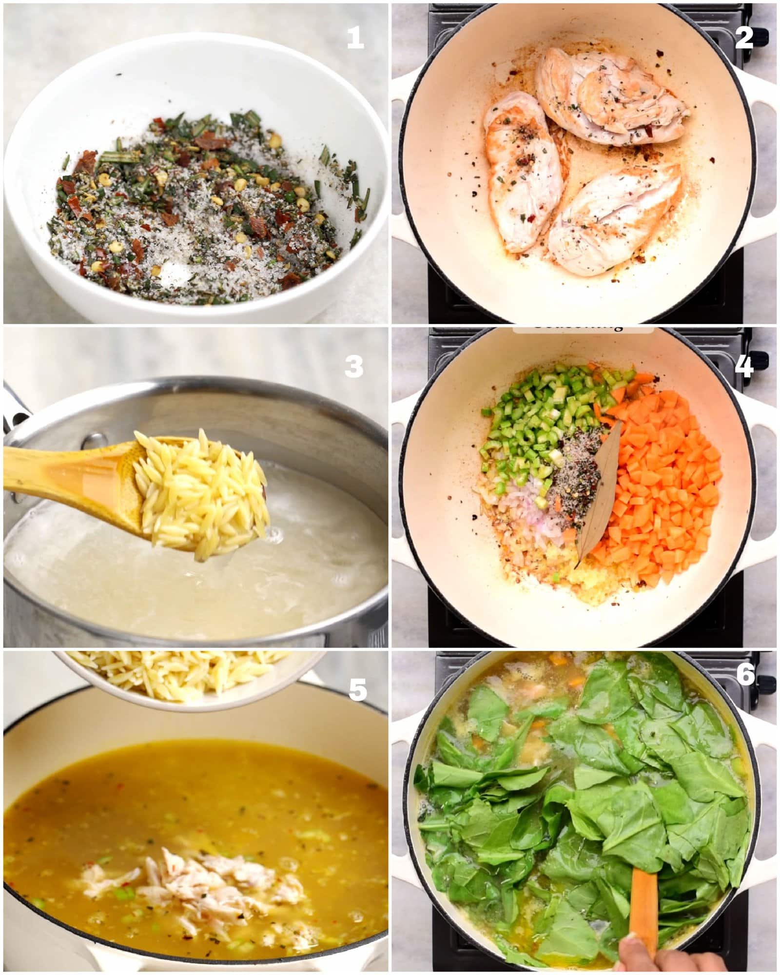 Step by step pictures to make Lemon Chicken Orzo SOup
