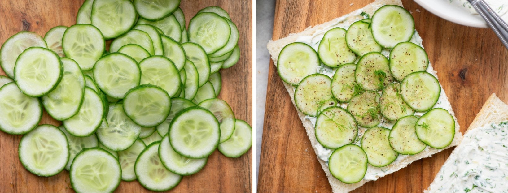 Image shows how to slice cucumbers thinly for sandwich