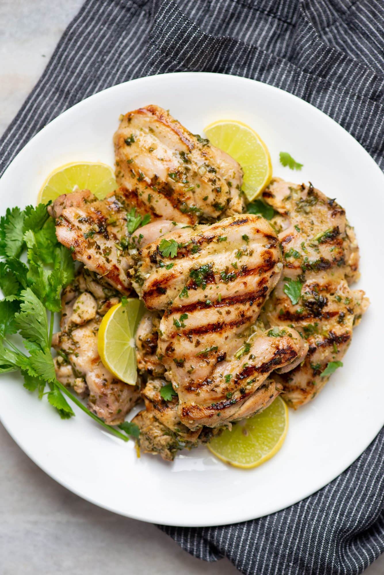 Chicken thighs are marinated in a zesty, bold marinade of cilantro, cumin, lime juice, and garlic, then grilled. With all the fresh flavors, this makes for a quick meal in summer or on any day for that matter. 