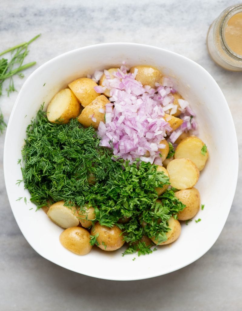 Ingredients you need for dill potato salad. 