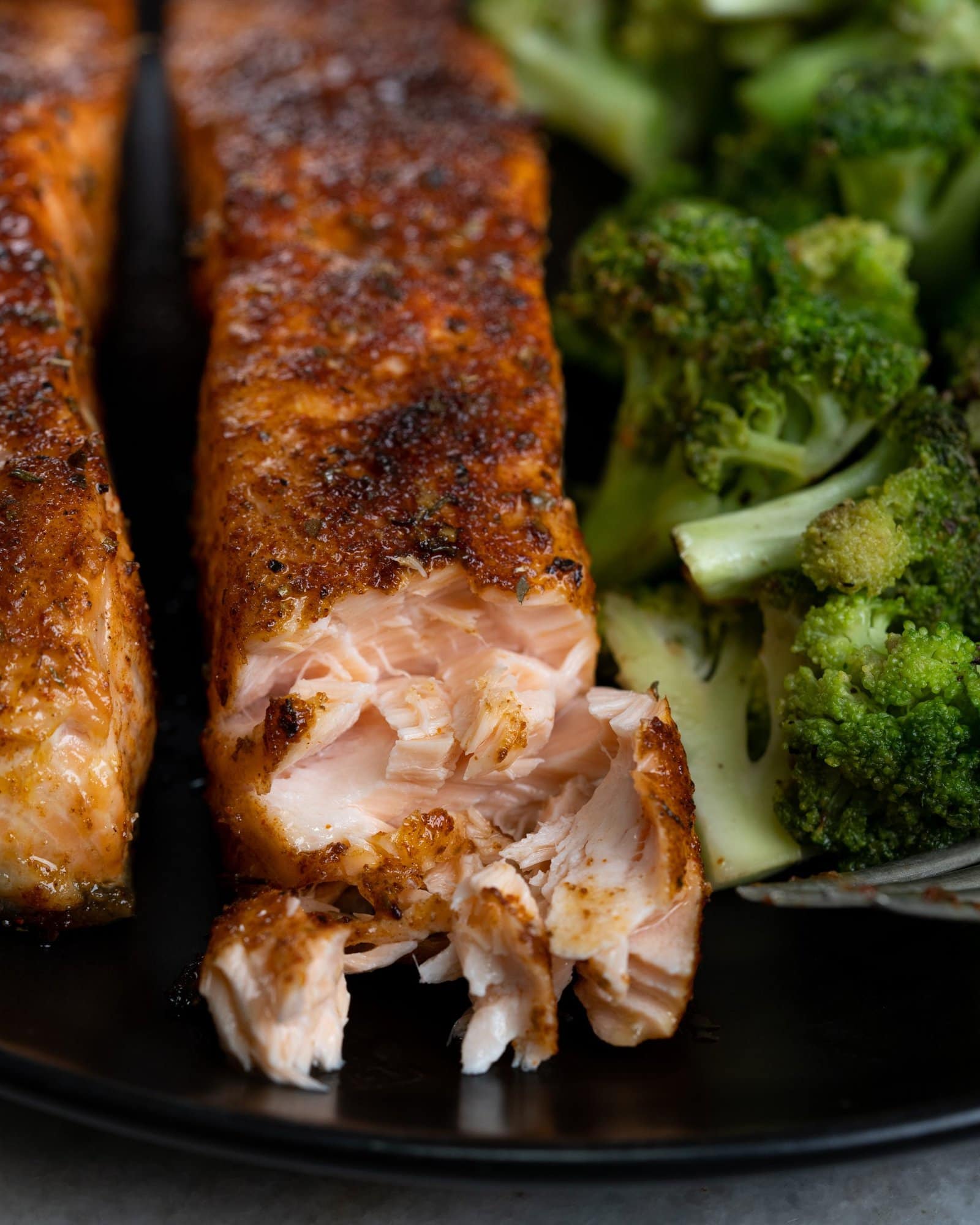 Salmon made in Air Fryer gives nice crust on top with crispy skin and tender flaky meat.