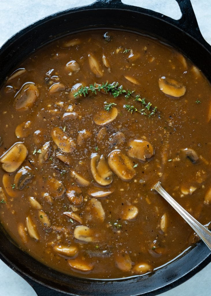 This mushroom gravy is super delicious, easy to make, and has unmistakable umami from a secret ingredient. You can serve it any steak, mashed potato, grilled veggies, or even any bread.