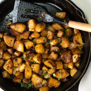 Breakfast potatoes made in a skillet
