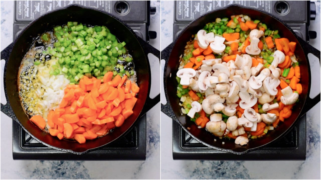 cook the veggies for the filling ina skillet