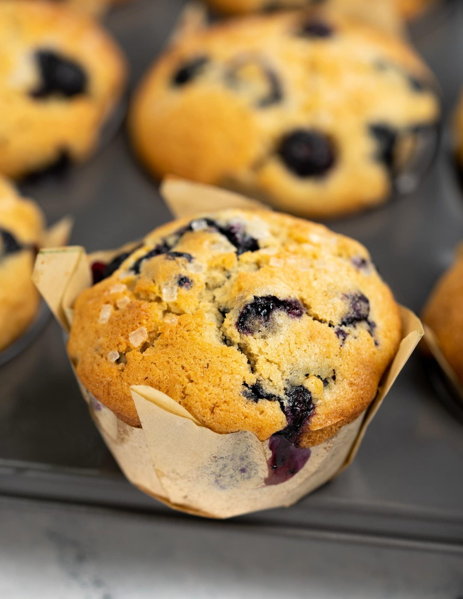 closeup view of a blueberry muffin