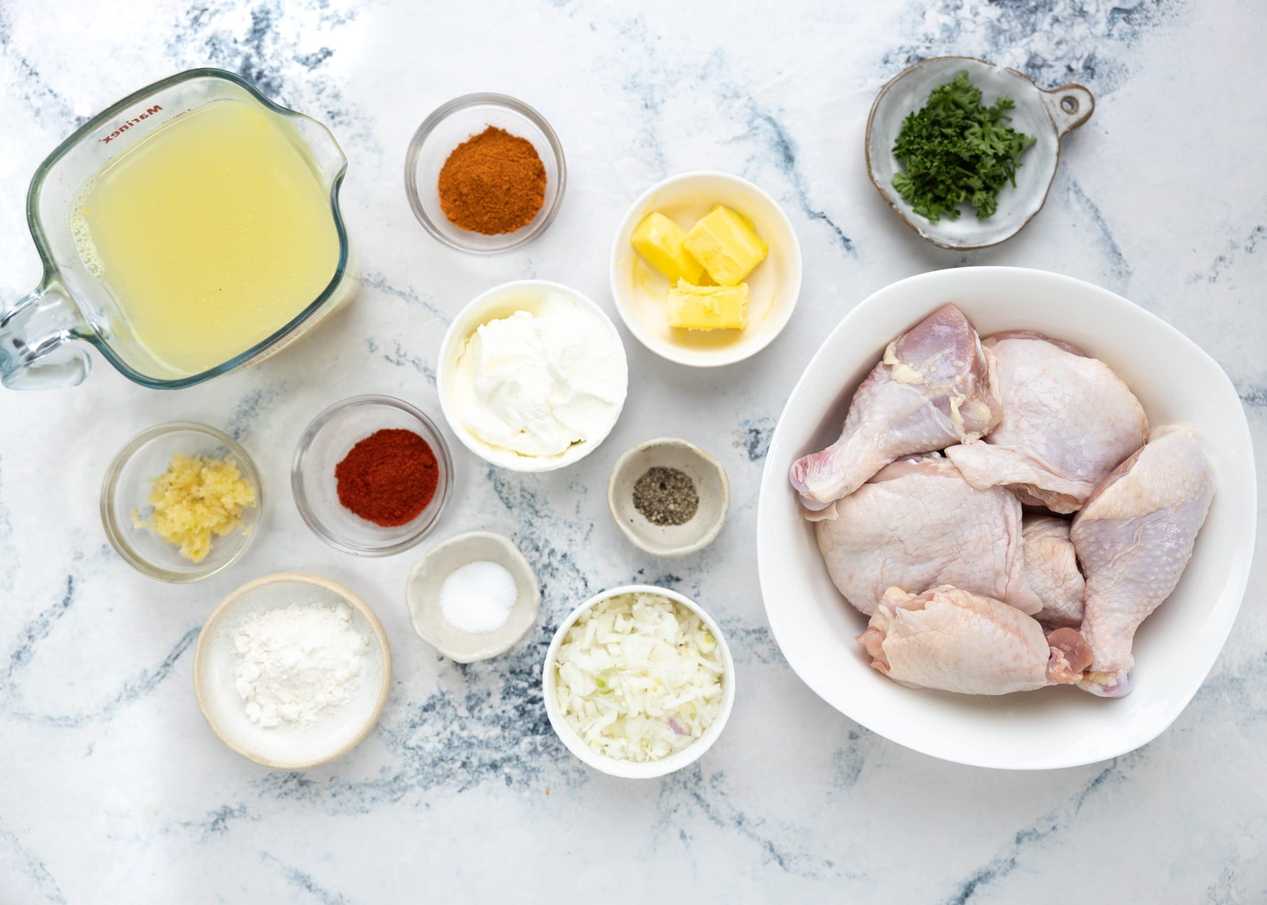 Ingredients for chicken paprikash
