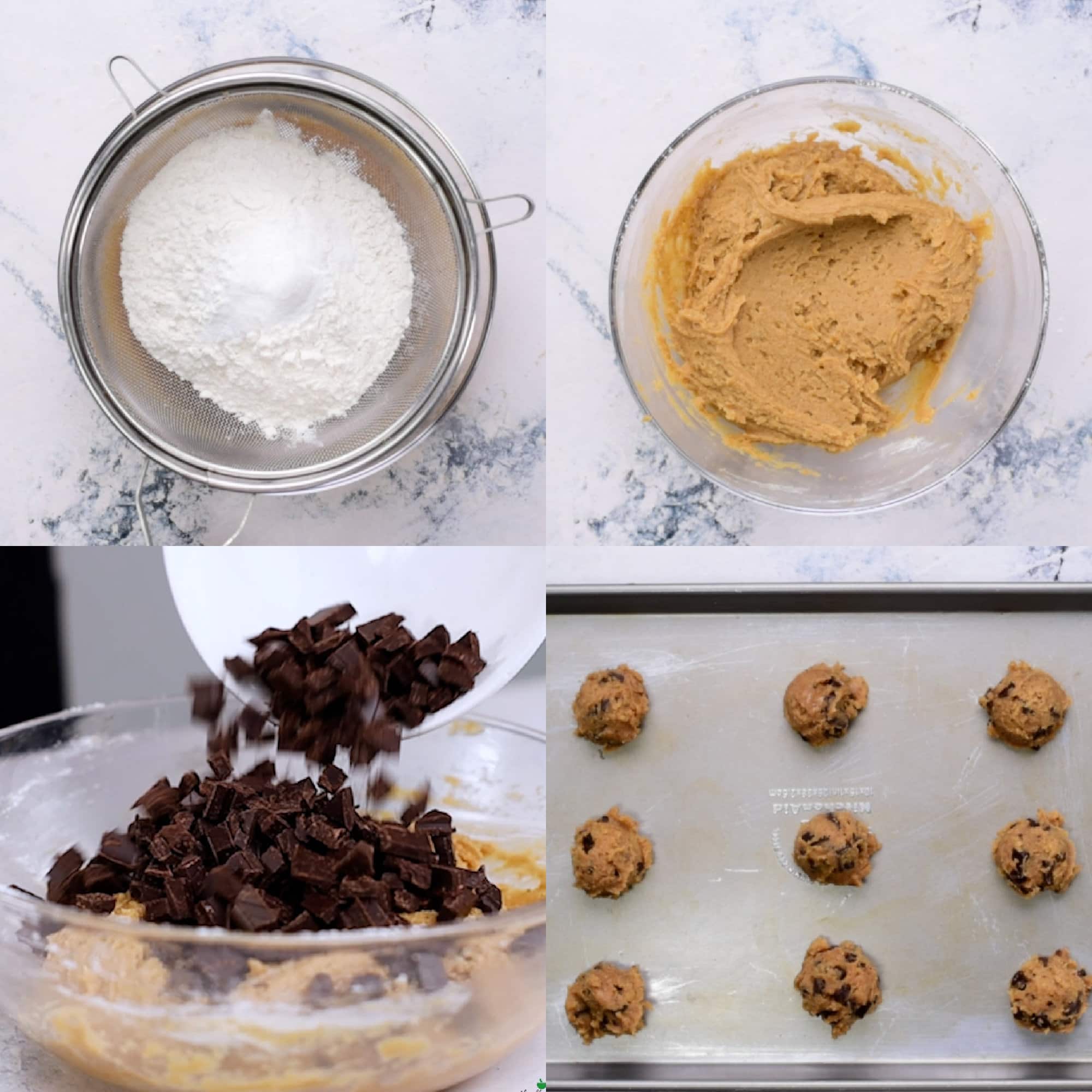 Brown Butter Chocolate Chip Cookies - Mix the dry ingredients to the wet mixture. Fold in the chocolate chunks. Using a cookie scoop portion the dough. 