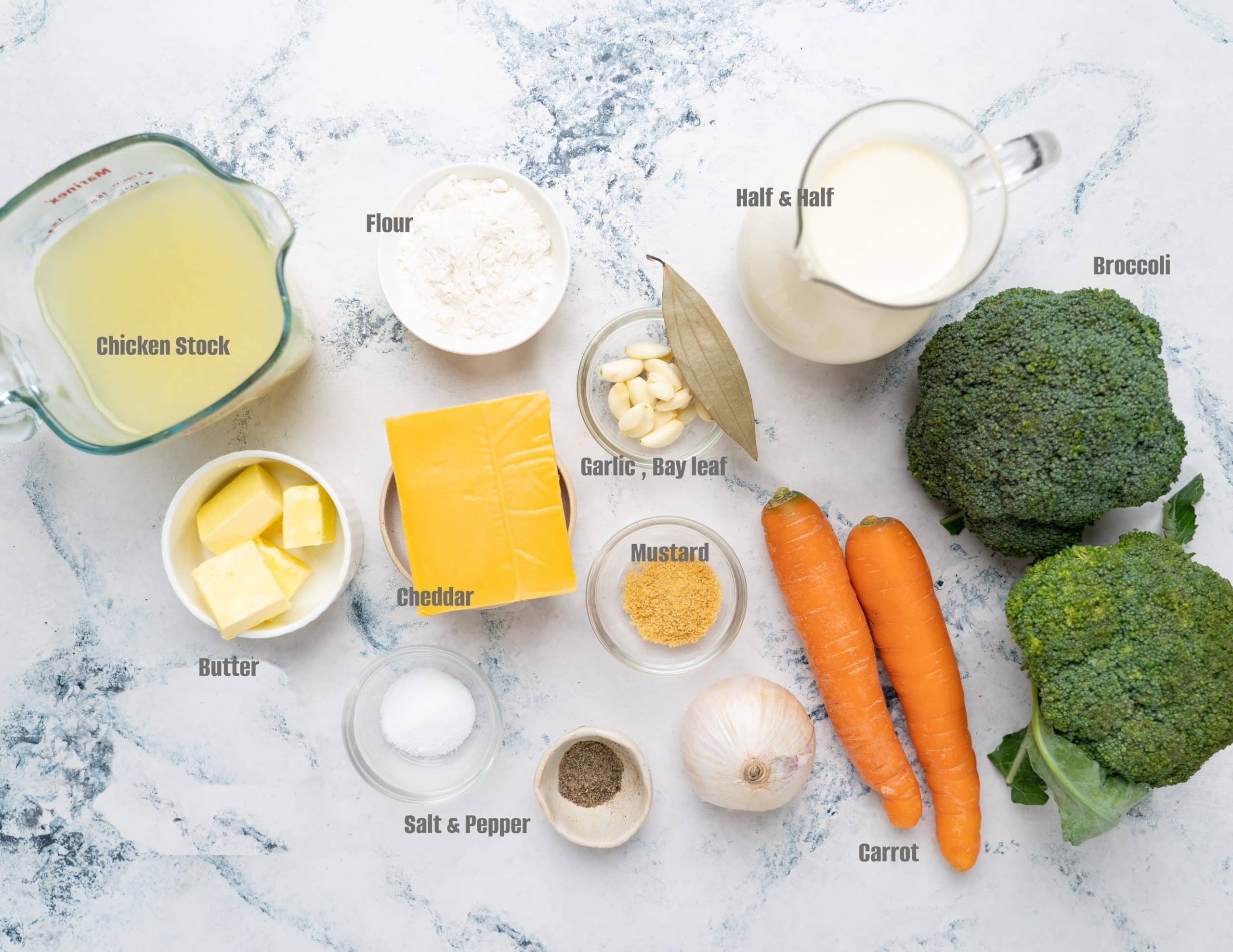 Ingredients for Broccoli Cheddar soup
