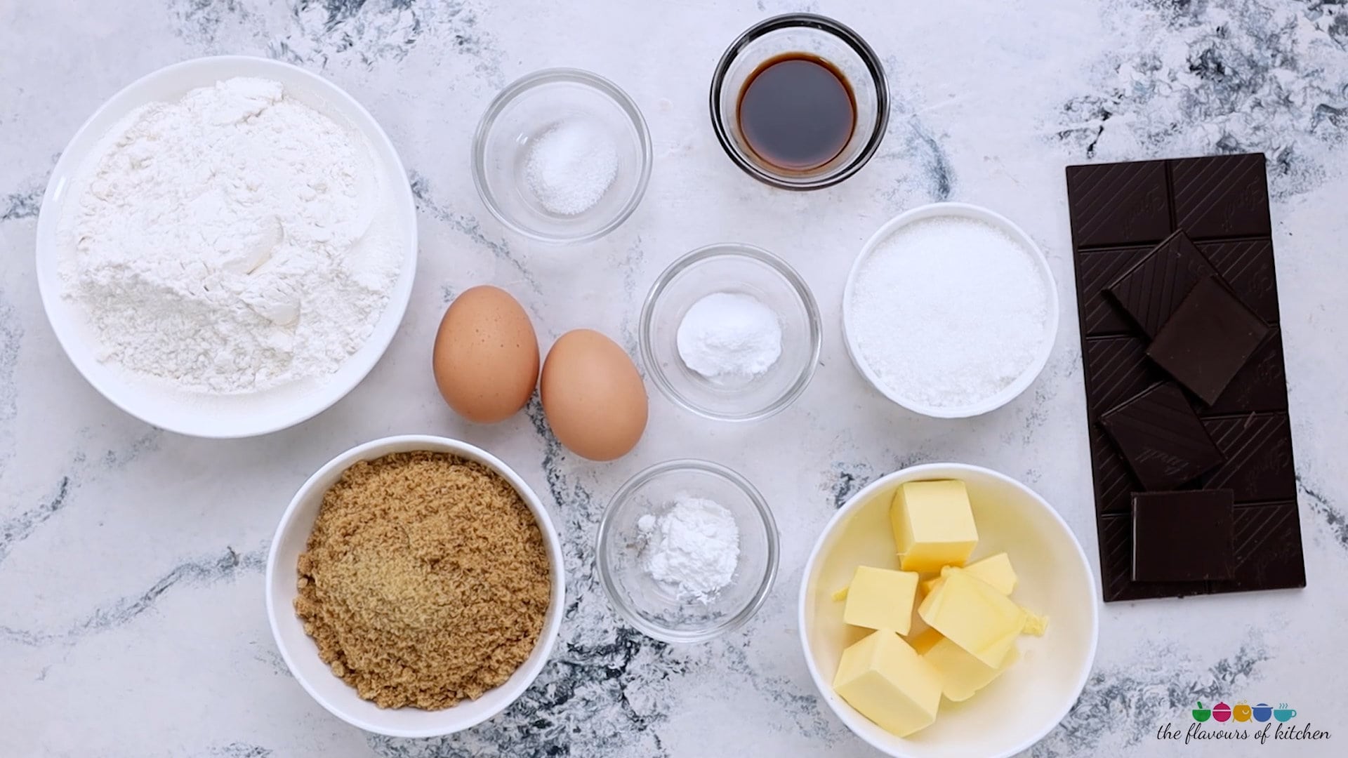 Ingredients for brown butter chocolate chip cookie