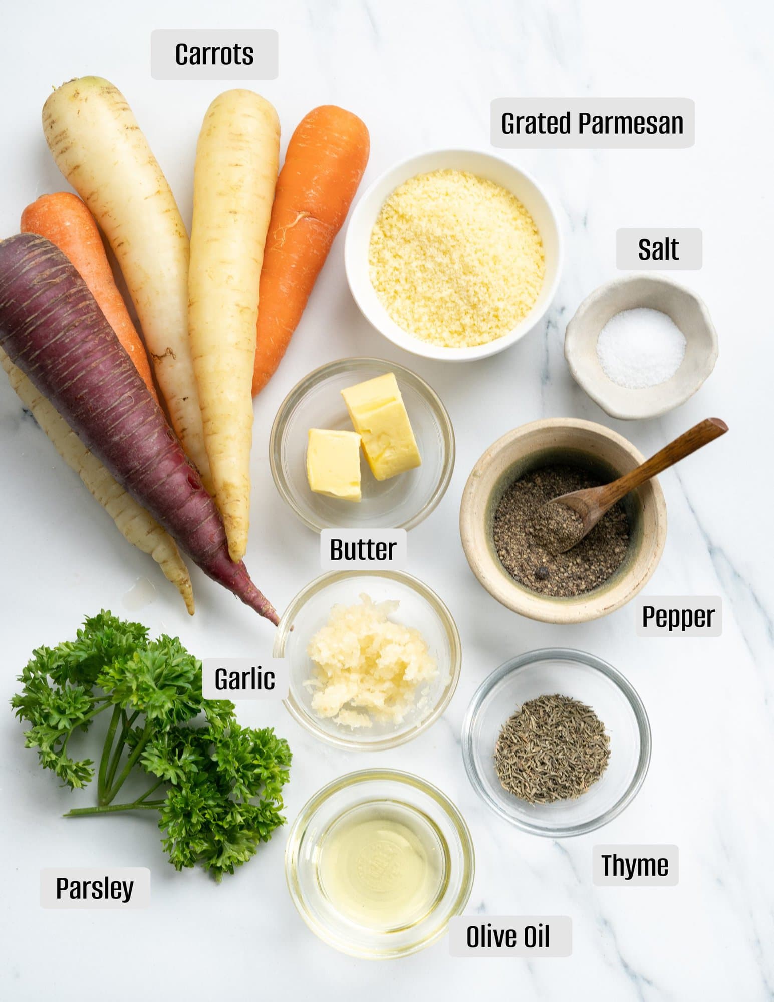 Ingredients for Oven roasted Carrtos with garlic parmesan seasoning