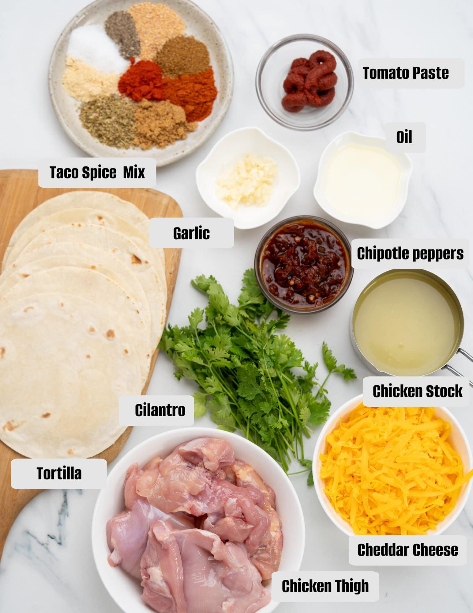 List of ingredients needed for homemade Chicken Tacos.