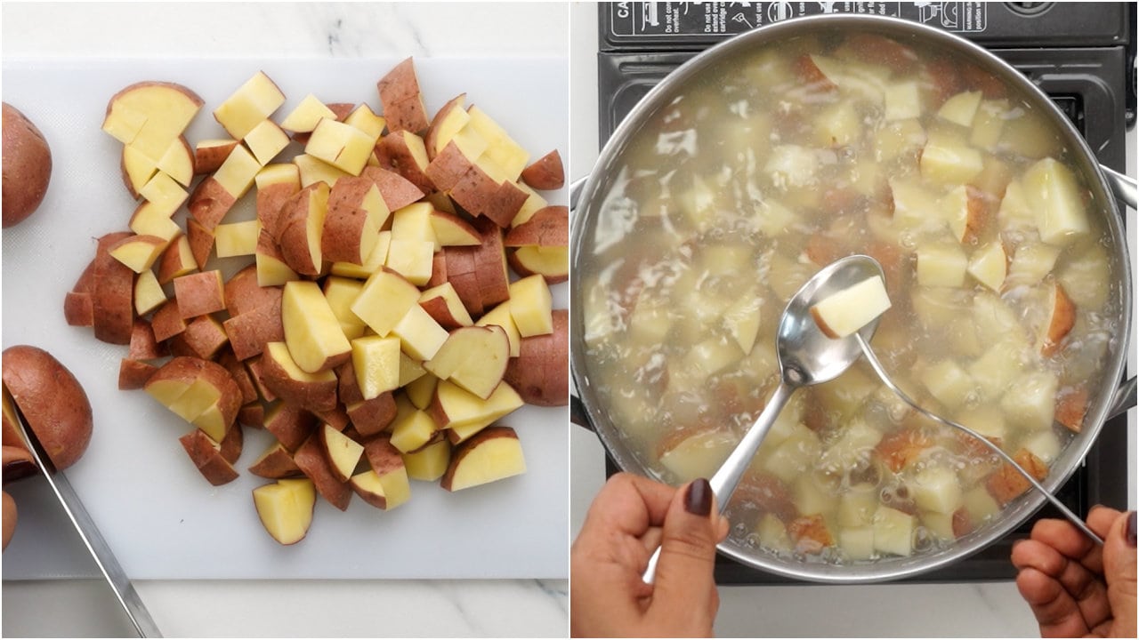 cut and cook red potatoes. 
