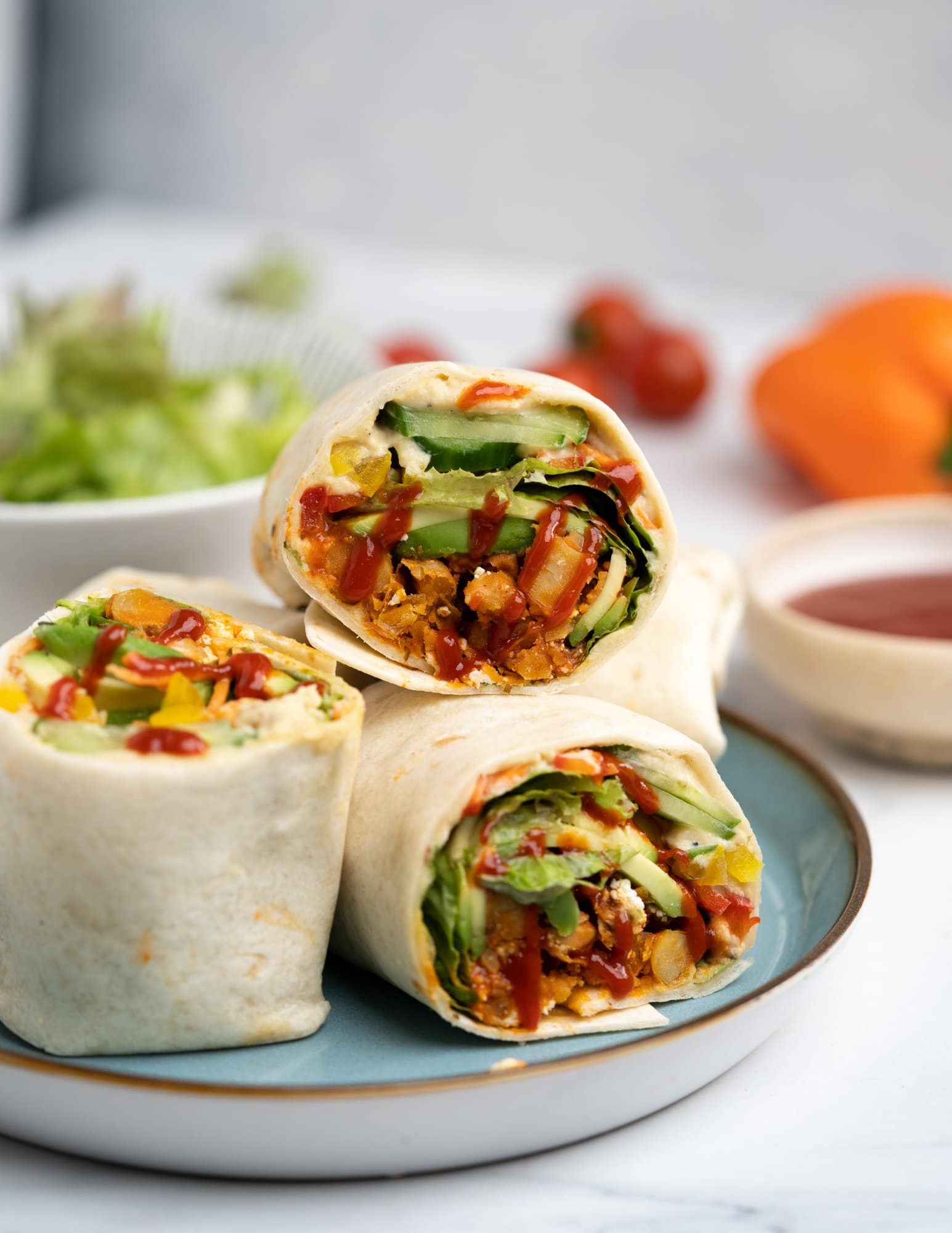 This Veggie wrap with hummus, crispy spicy chickpeas, and an array of veggies is far from boring. This is not only protein-rich, filling but also tastes delicious