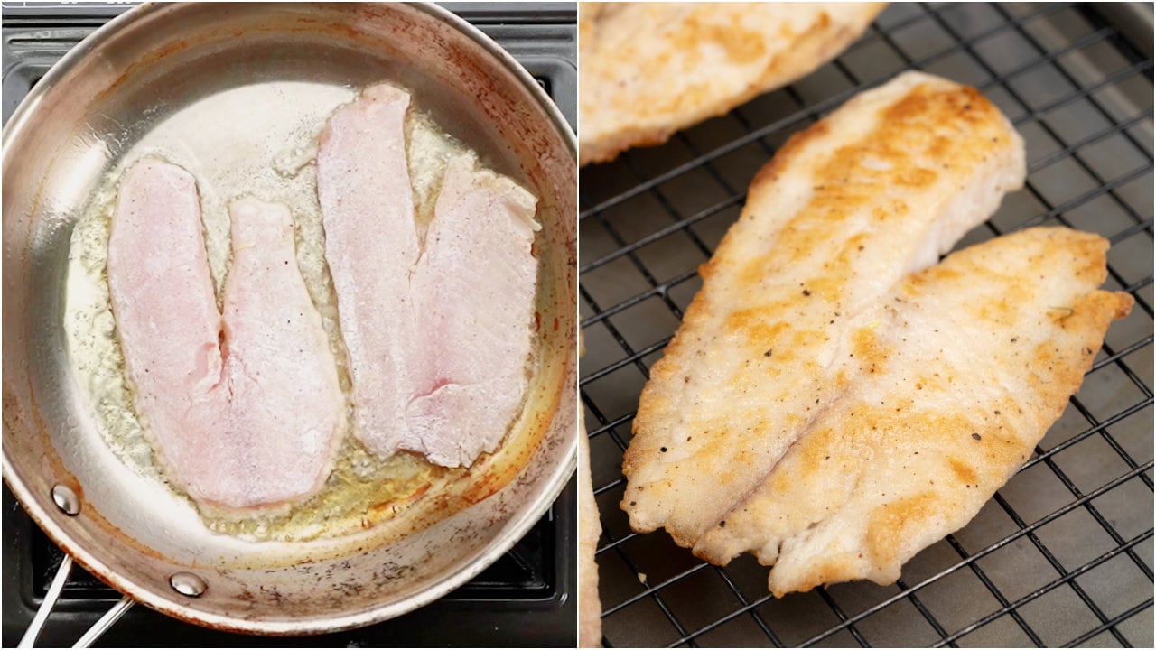 Cook Coated Tilapia in a skiilet and let it cool down on a wired rack 