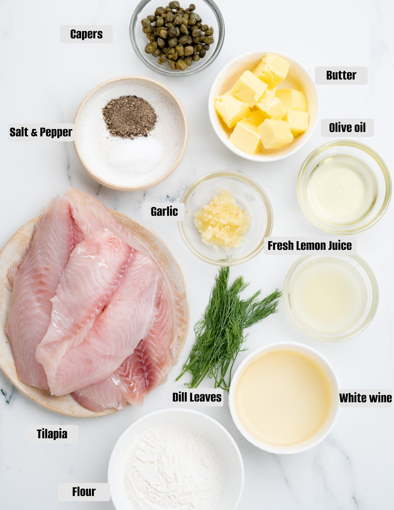 List of ingredients for the Tilapia Recipe