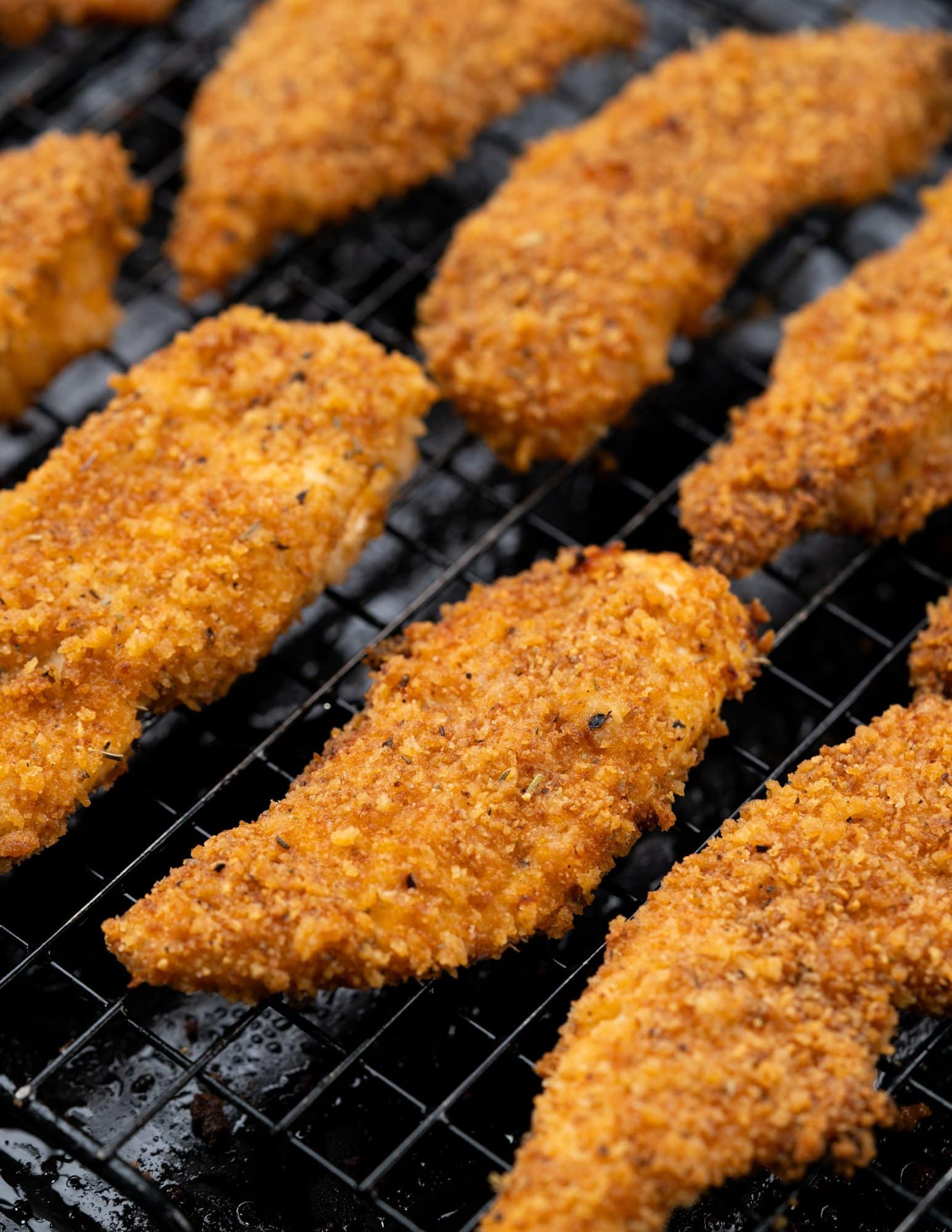 Crispy baked chicken tenders right out of the oven.