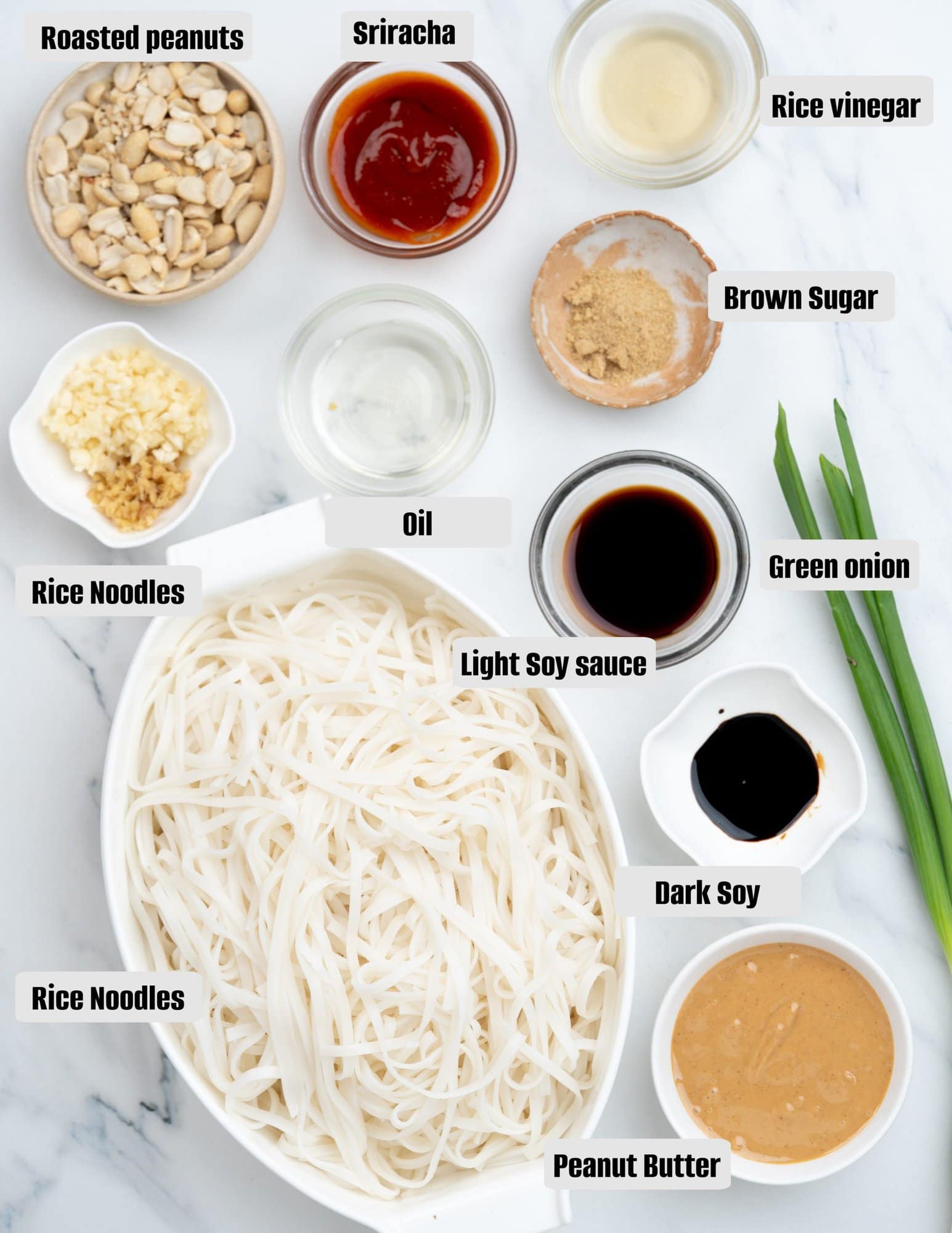 Basic pantry ingredients you need for making gluten free Peanut noodles.