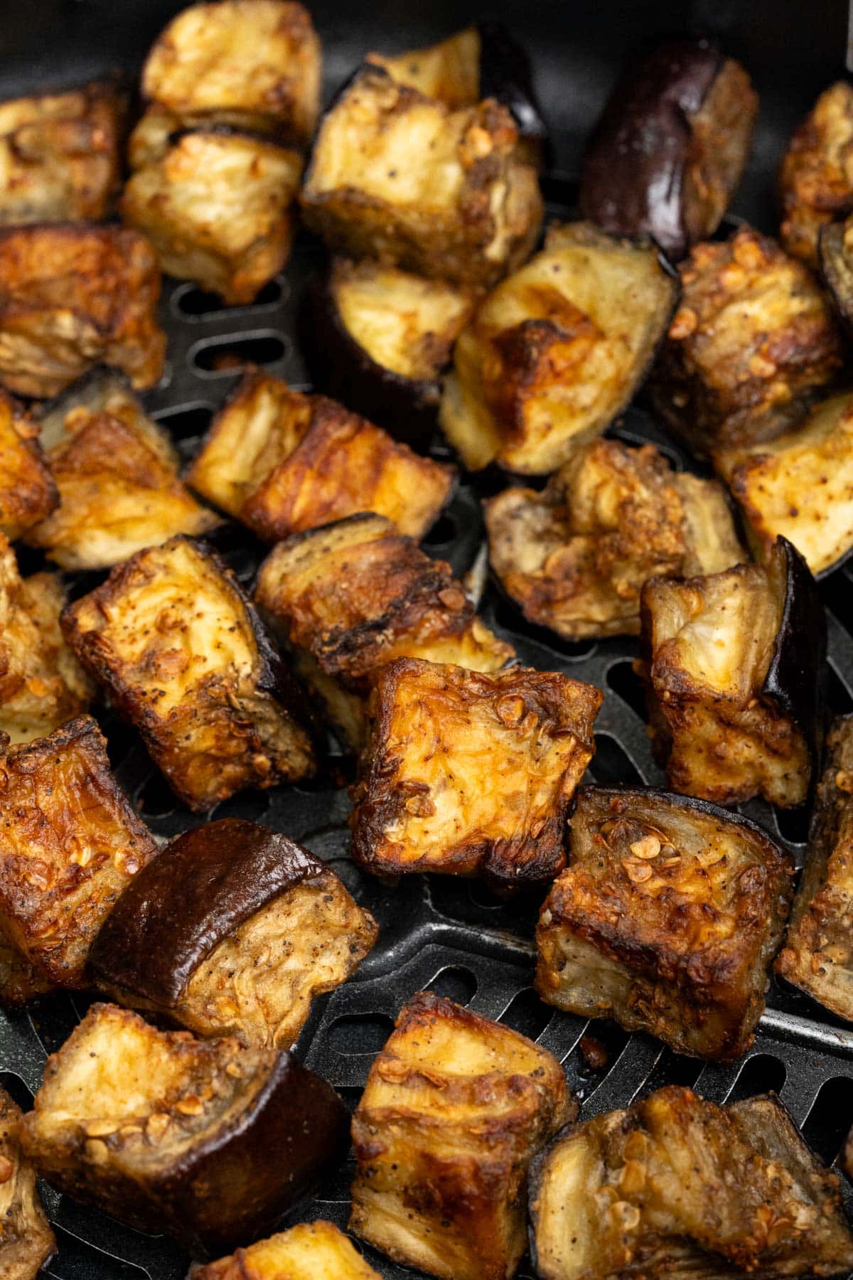 Close up of Air fryer eggplants that is crispy on the outside. 