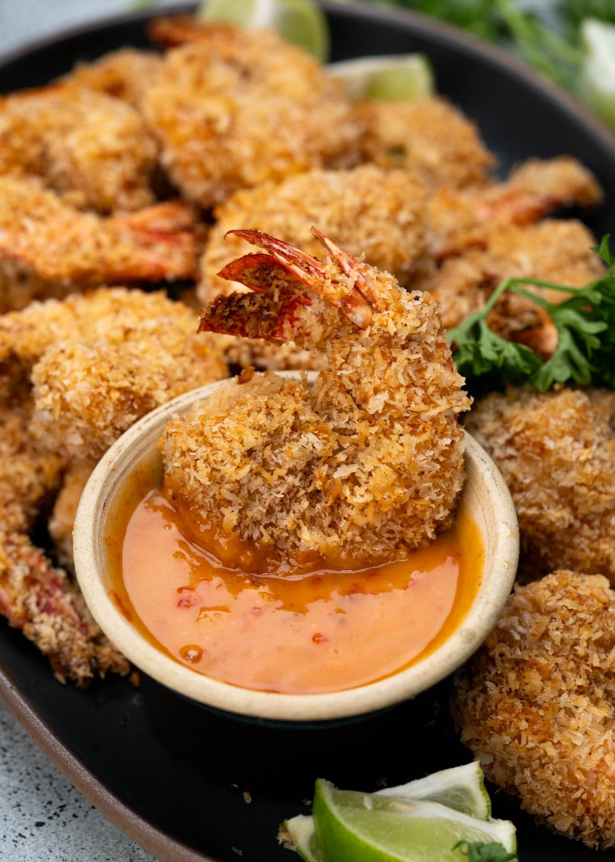 Coconut Shrimp served with sweet and Spicy Mayo dip.