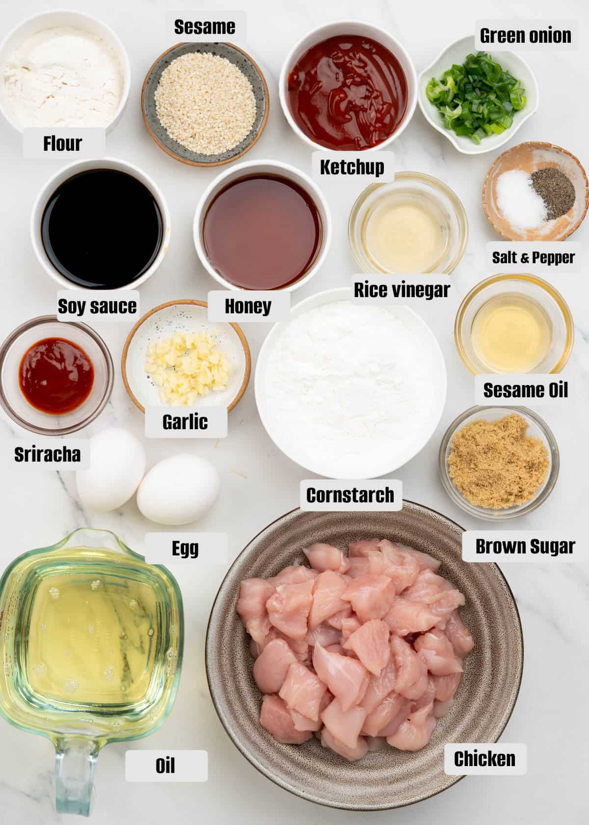 Ingredients to make Honey Sesame Chicken. 