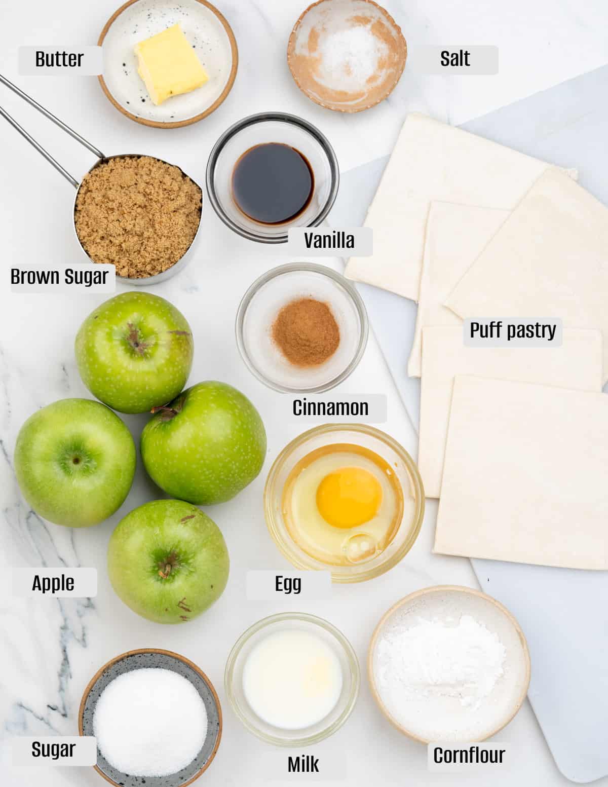 Top view of Apple turnover ingredients.