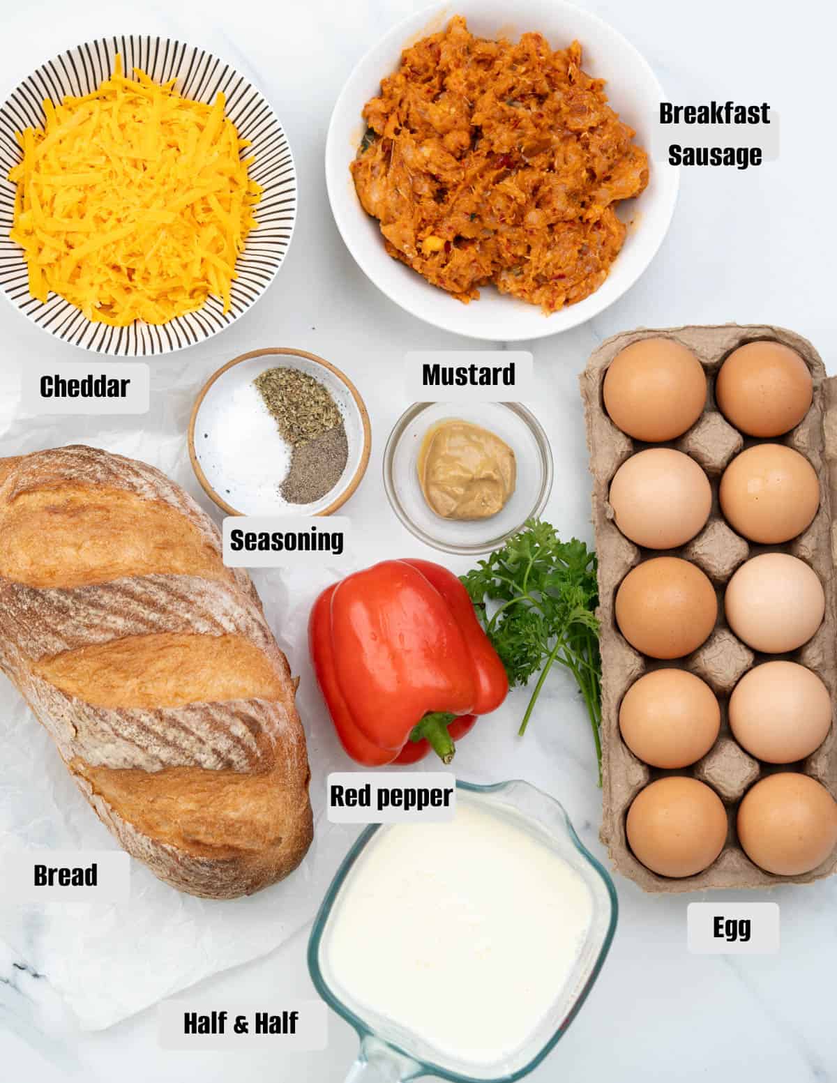 Ingredients required for breakfast casserole. 