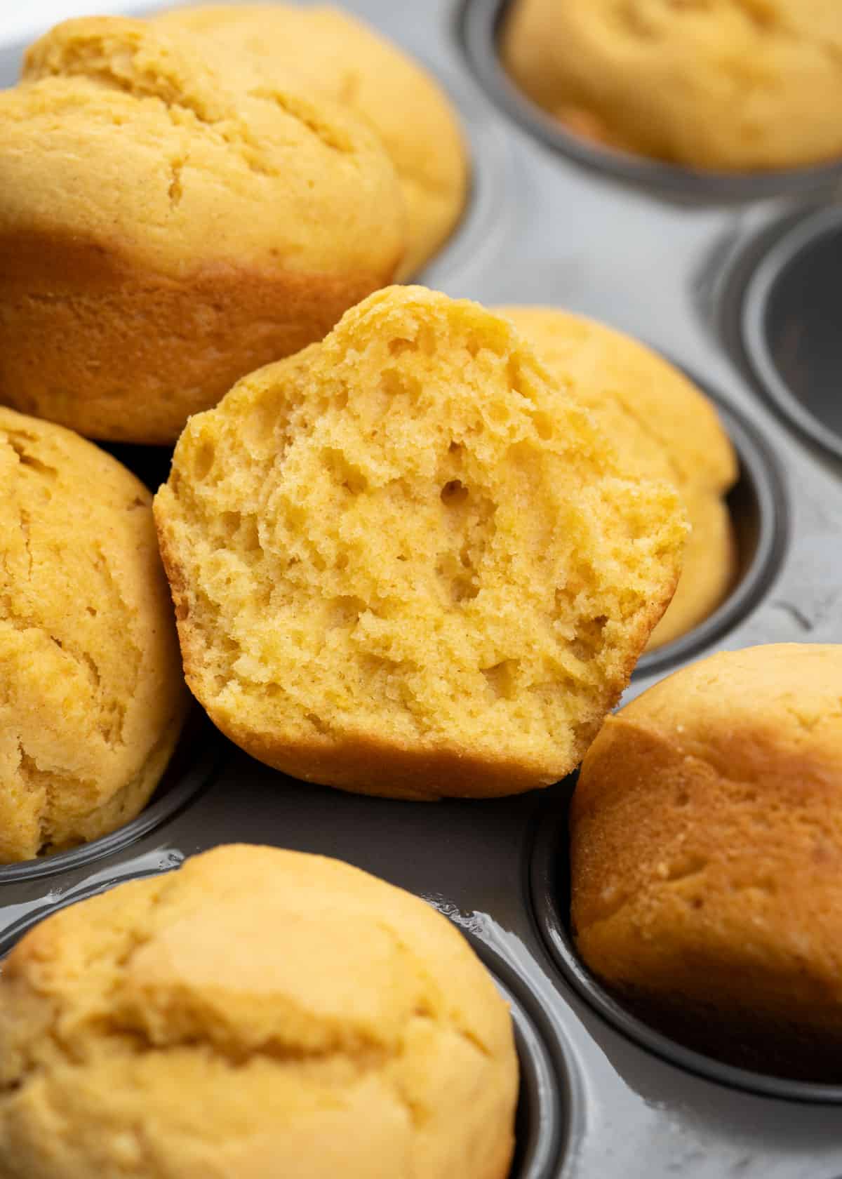 These Cornbread muffins are delicious with moist tender crumbs. These are savory with just a little hint of sugar. 