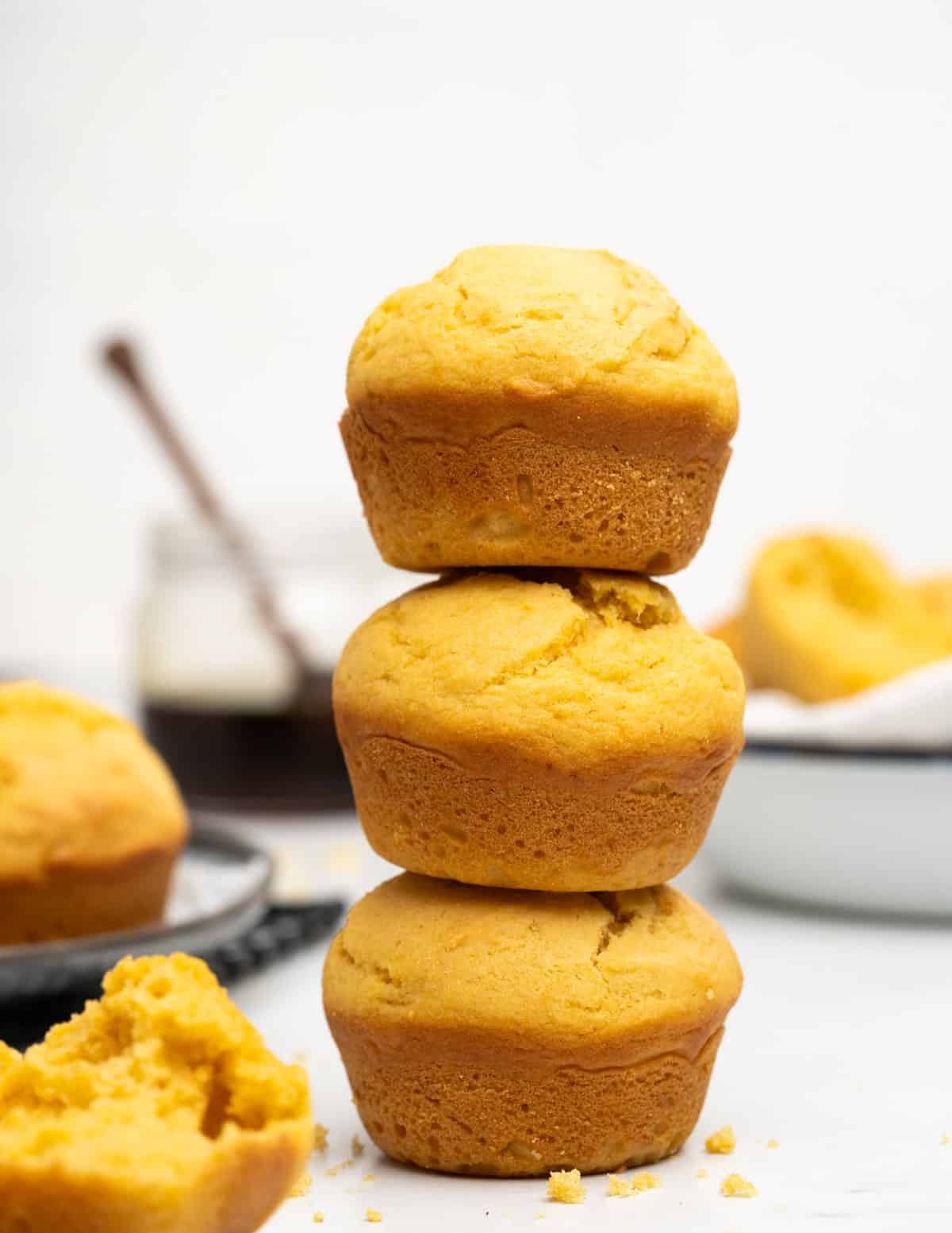 These Cornbread muffins are delicious with moist tender crumbs. These are savory with just a little hint of sugar. 