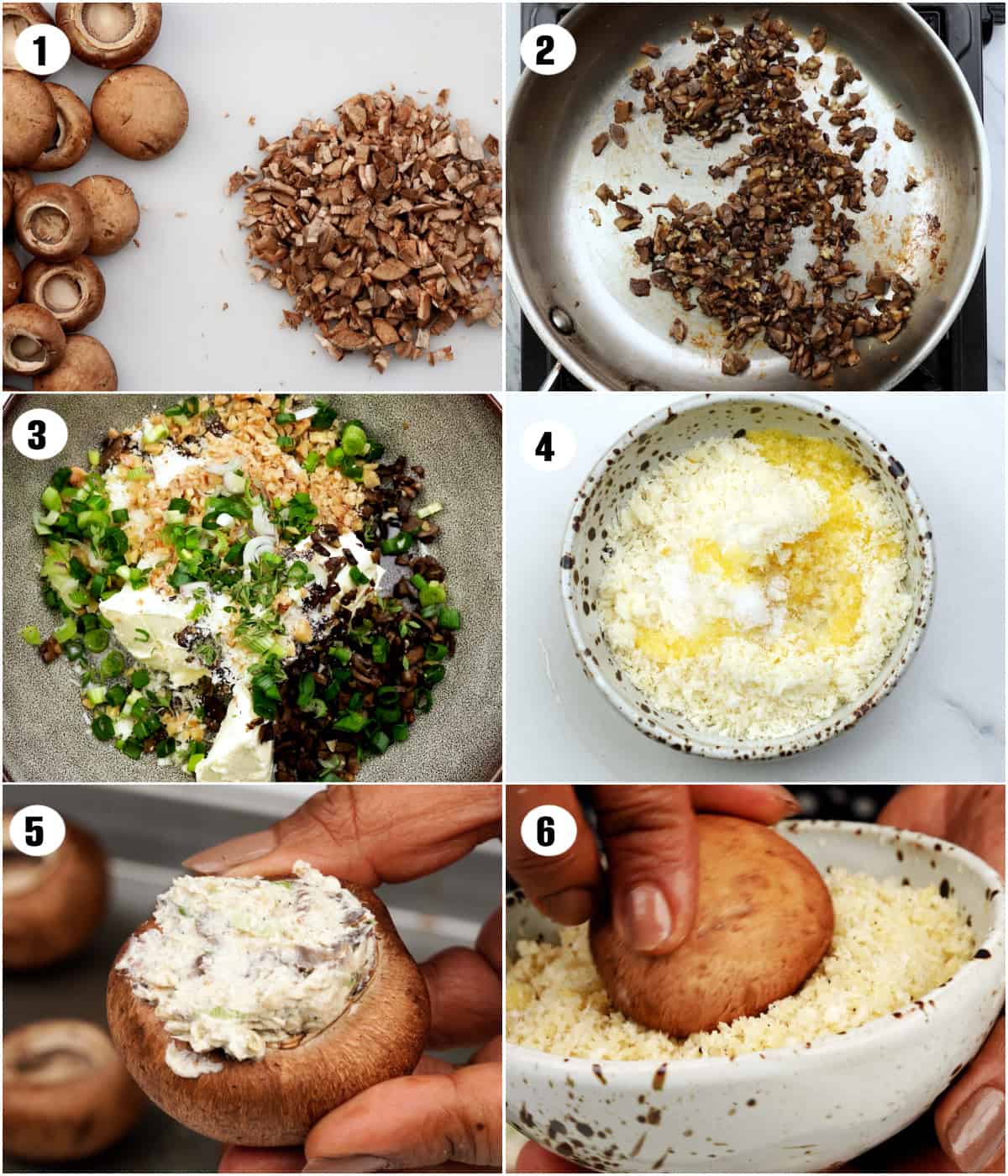 Step by step photos for making stuffed mushrooms. 