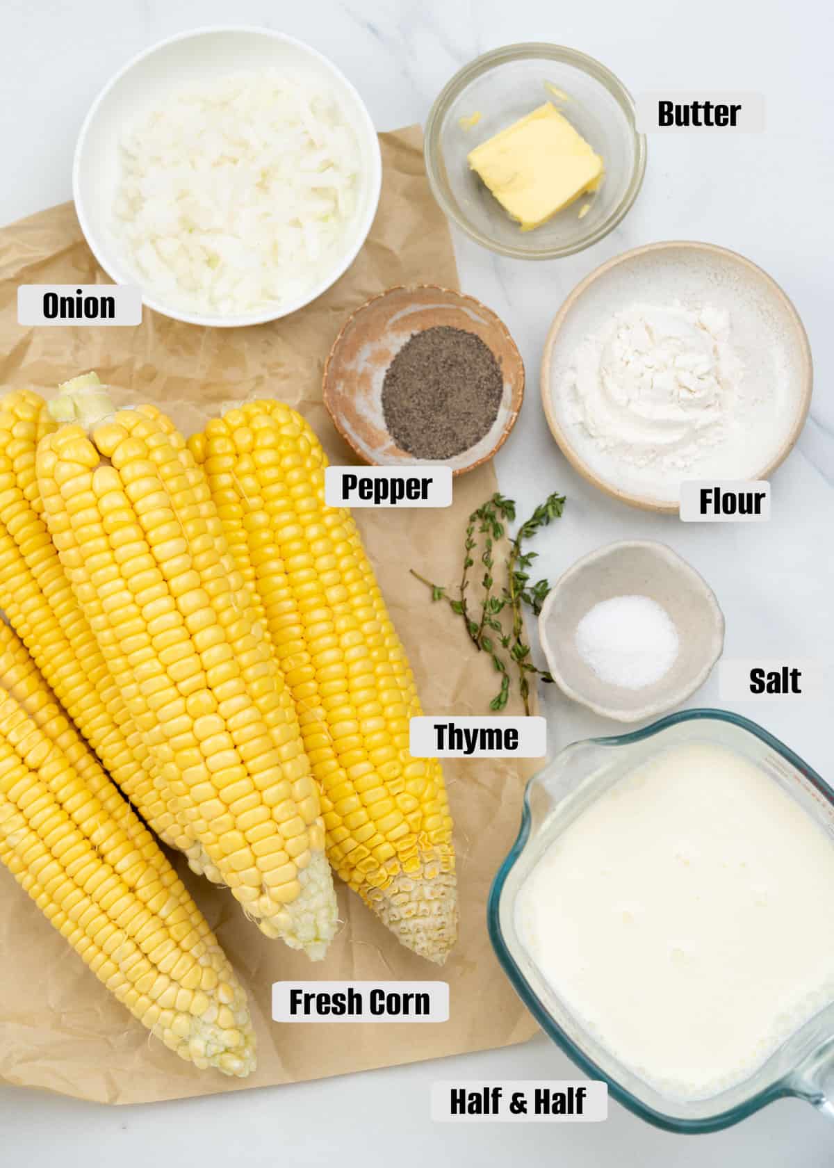 Ingredients required for creamed corn 