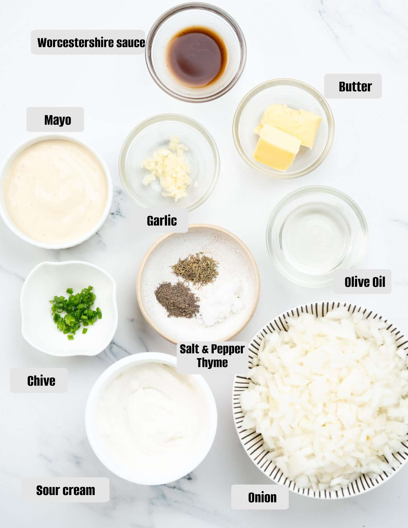 Ingredients for French onion dip