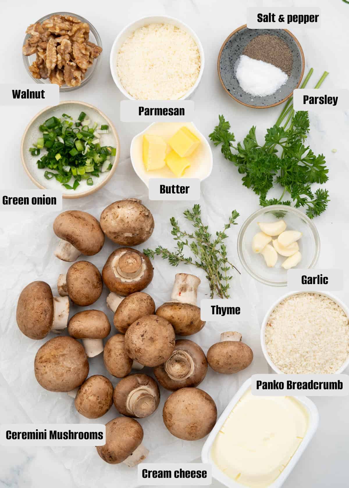 Ingredients for cream cheese stuffed mushrooms. 