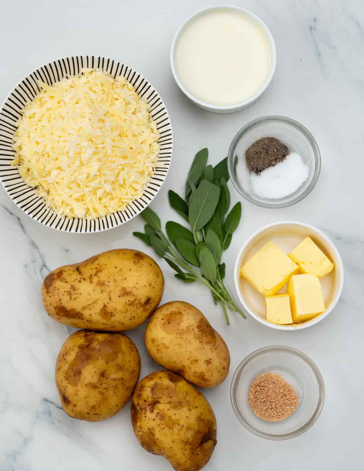 Ingredients for baked mashed potatoes. 