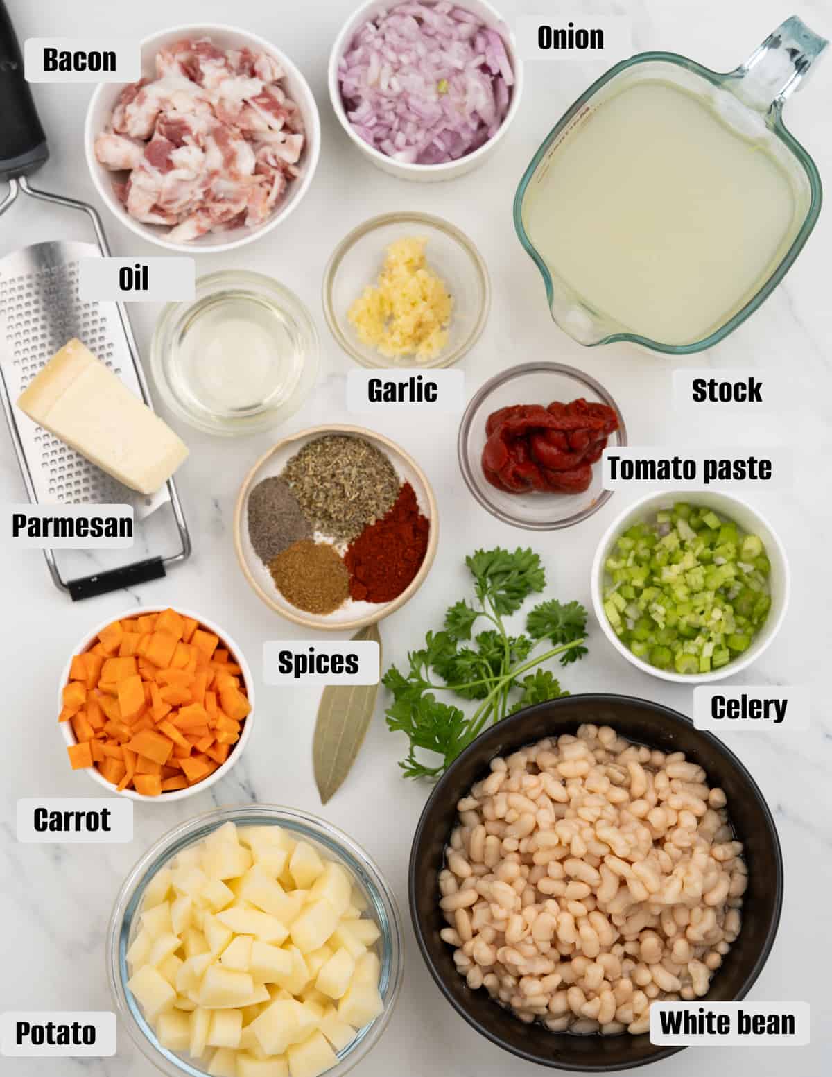 Ingredients for potato white beans soup.