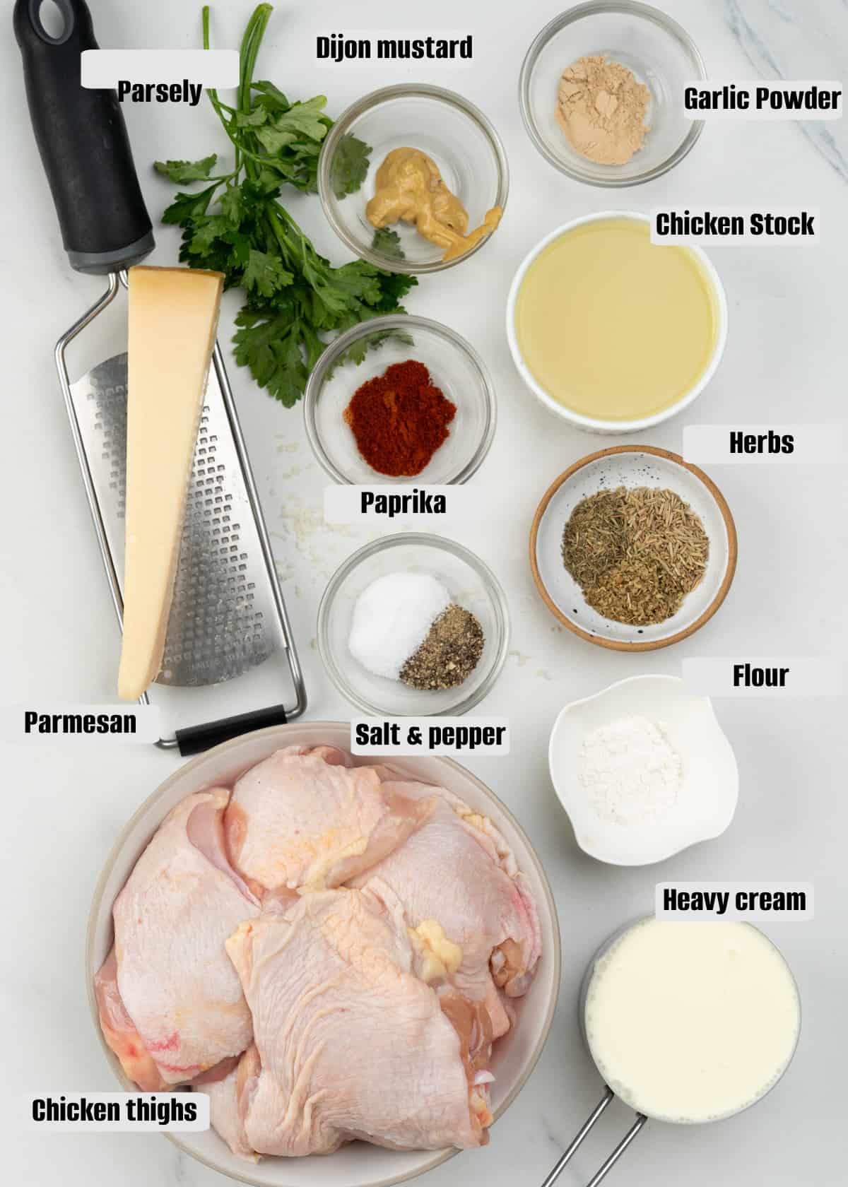 Ingredients for oven baked creamy chicken thighs. 