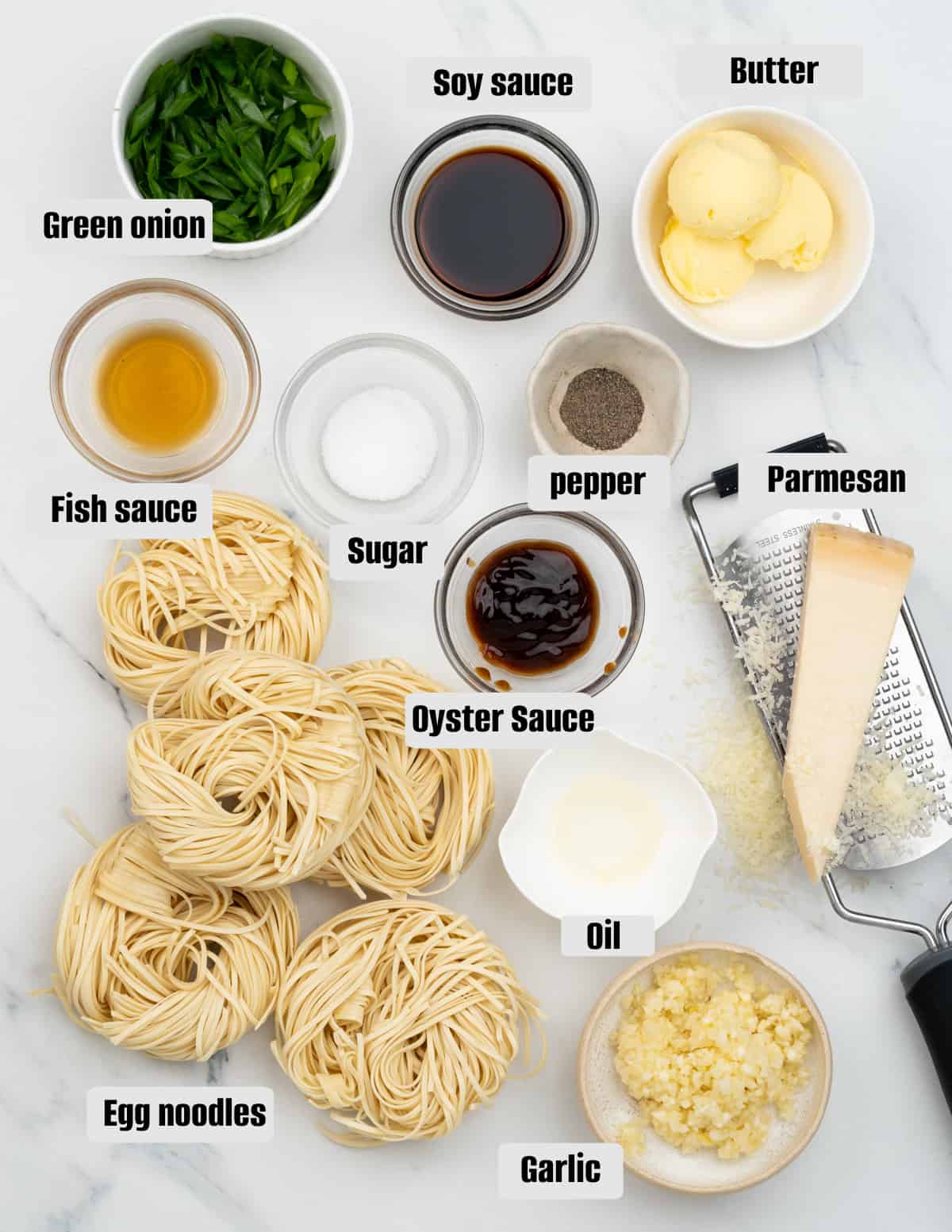 Ingredients for Garlic noodles. 